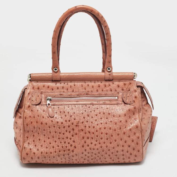 Pre Owned Balenciaga Pink Ostrich Chain Link Pocket  Satchel