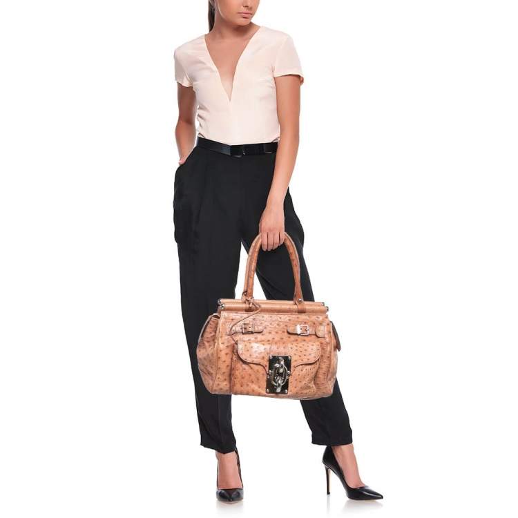 Pre Owned Balenciaga Pink Ostrich Chain Link Pocket  Satchel