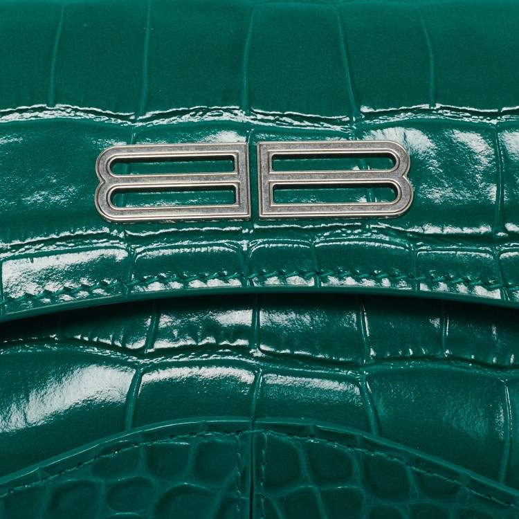 Pre Owned Balenciaga Green Croc Embossed Leather Small Xx Flap Shoulder Bag