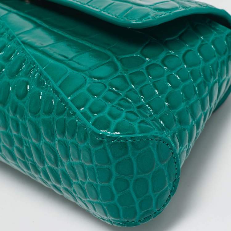 Pre Owned Balenciaga Green Croc Embossed Leather Small Xx Flap Shoulder Bag