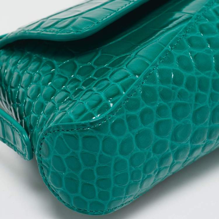 Pre Owned Balenciaga Green Croc Embossed Leather Small Xx Flap Shoulder Bag