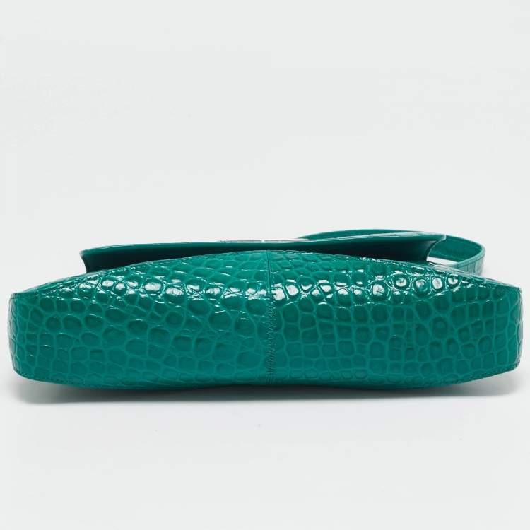 Pre Owned Balenciaga Green Croc Embossed Leather Small Xx Flap Shoulder Bag