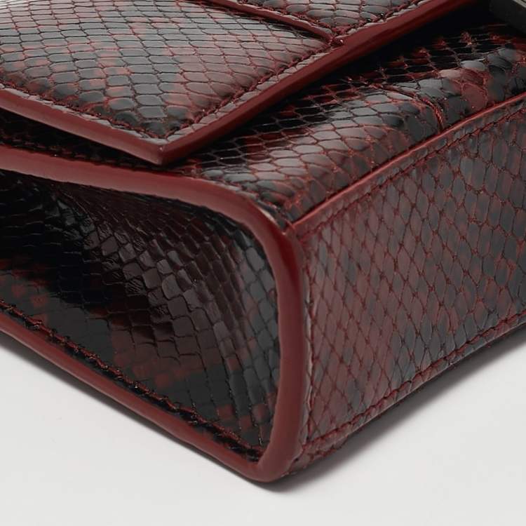 Pre Owned Balenciaga Red/Black Python Embossed Leather Hourglass Wallet on Chain