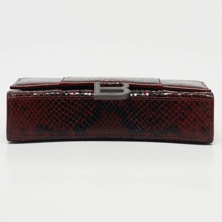 Pre Owned Balenciaga Red/Black Python Embossed Leather Hourglass Wallet on Chain