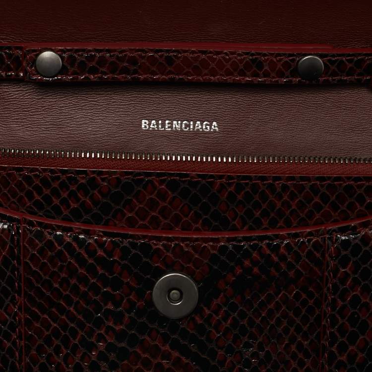 Pre Owned Balenciaga Red/Black Python Embossed Leather Hourglass Wallet on Chain