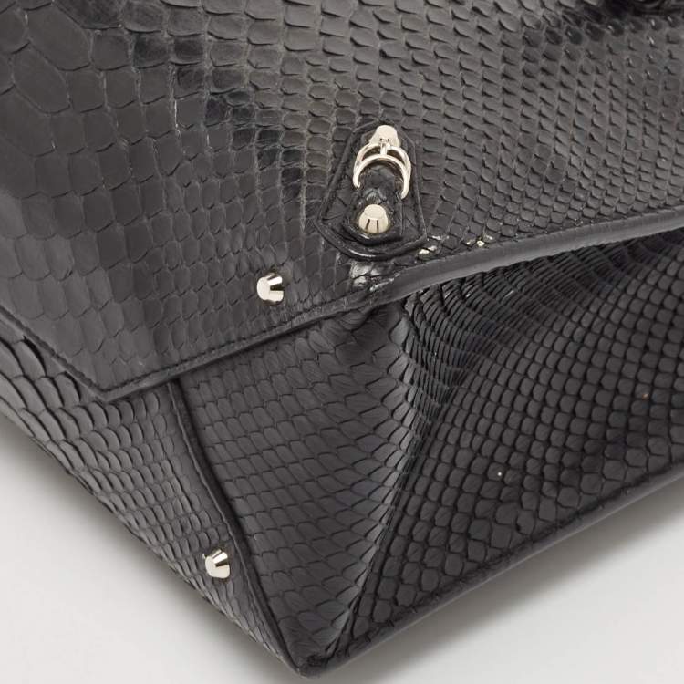 Pre Owned Balenciaga Black Python Mini Papier A4 Tote
