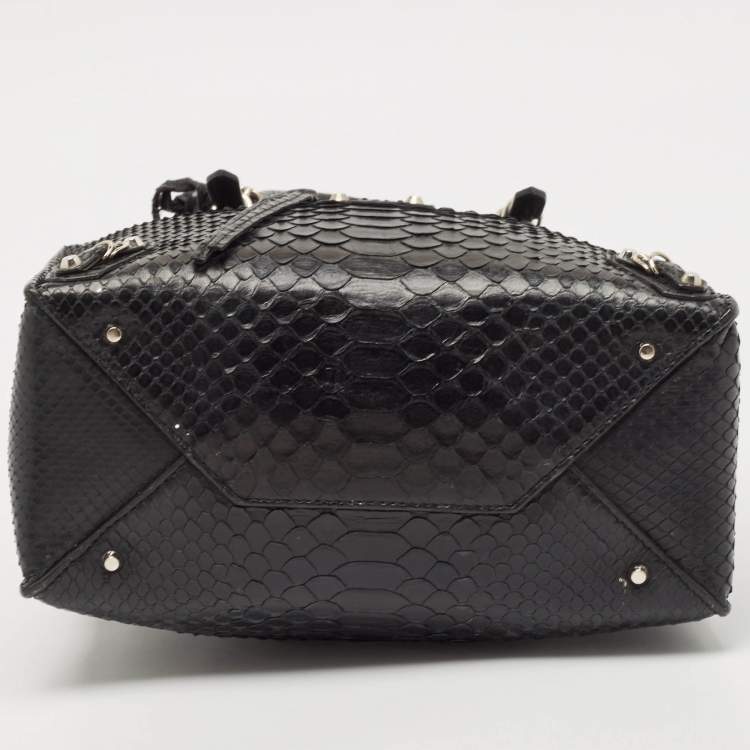 Pre Owned Balenciaga Black Python Mini Papier A4 Tote