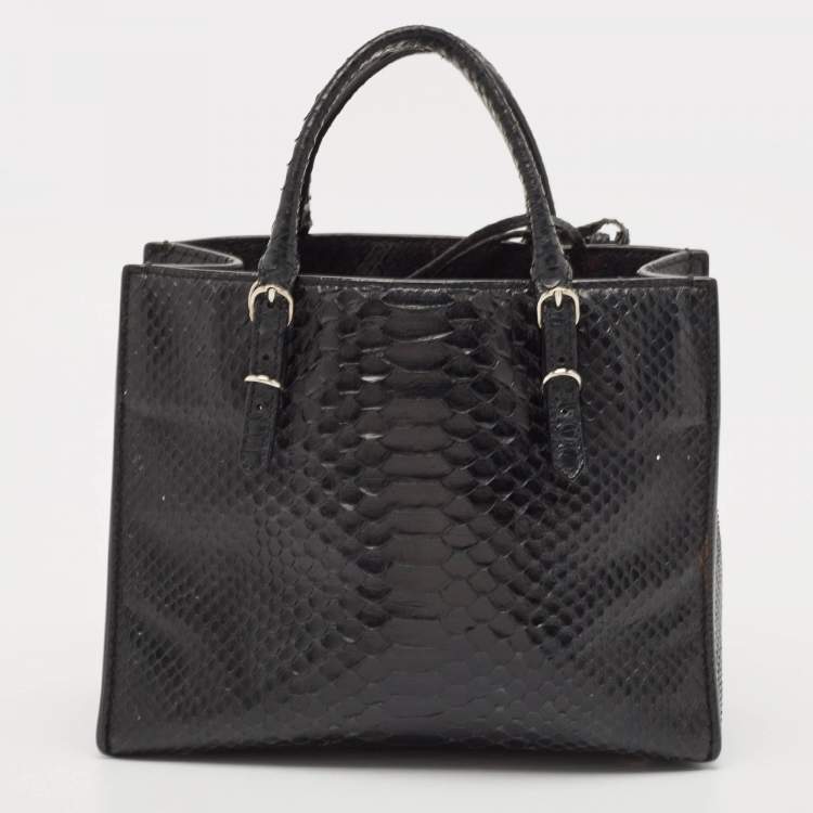 Pre Owned Balenciaga Black Python Mini Papier A4 Tote