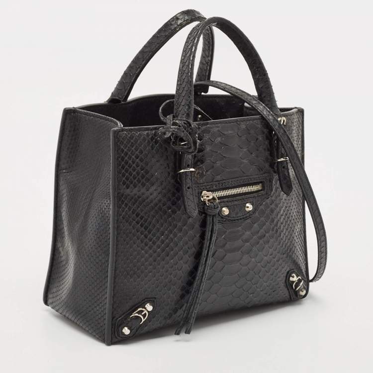 Pre Owned Balenciaga Black Python Mini Papier A4 Tote