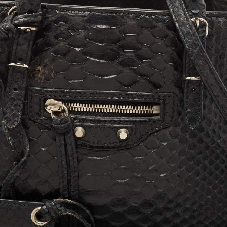 Pre Owned Balenciaga Black Python Mini Papier A4 Tote