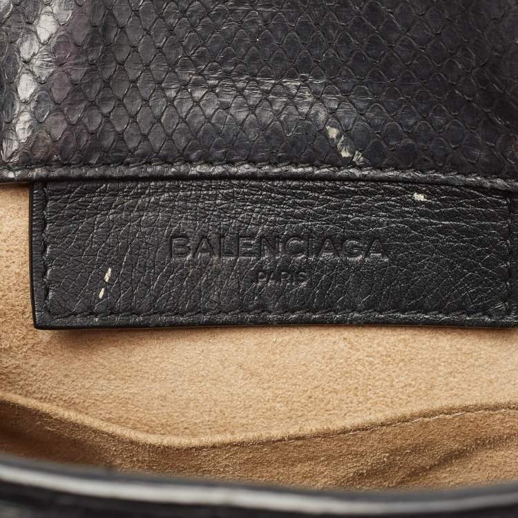 Pre Owned Balenciaga Black Python Mini Papier A4 Tote