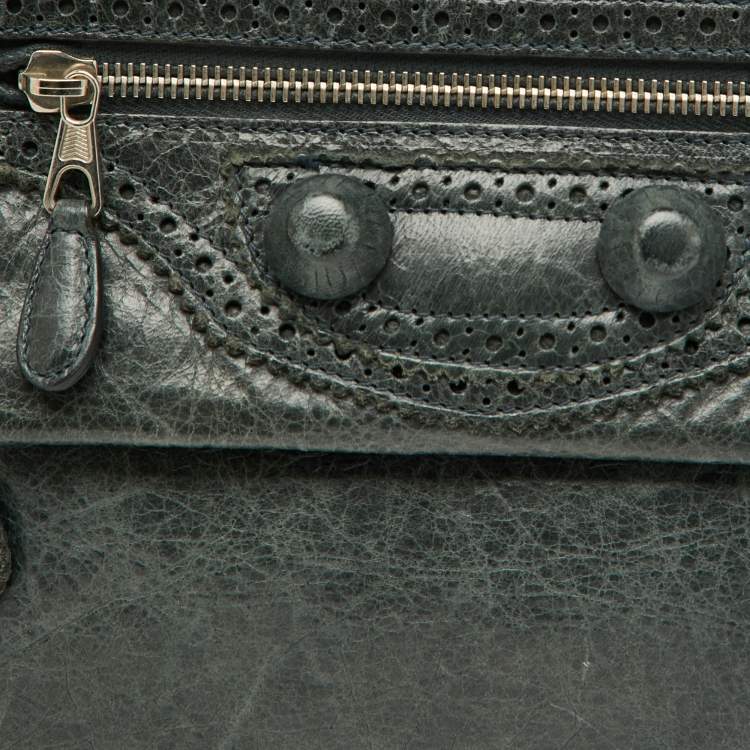Pre Owned Balenciaga Moss Green Leather Classic Giant Envelope Clutch