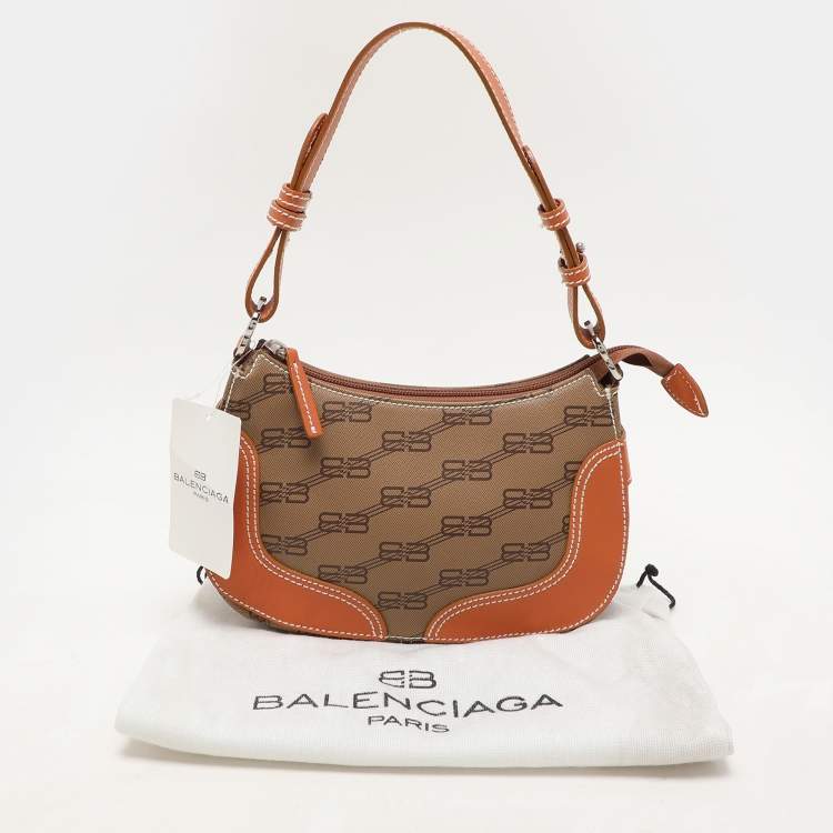 Pre Owned Balenciaga Tan/Brown BB Coated Canvas and Leather Shoulder Bag