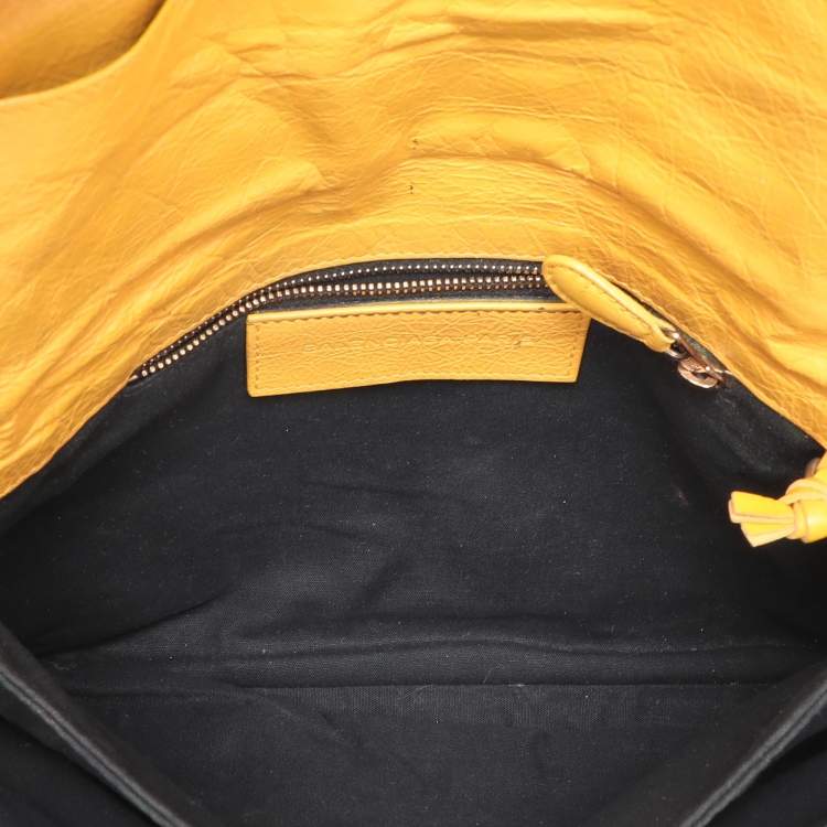 Pre Owned Balenciaga Yellow Leather Classic Giant 12 Hardware Envelope Clutch