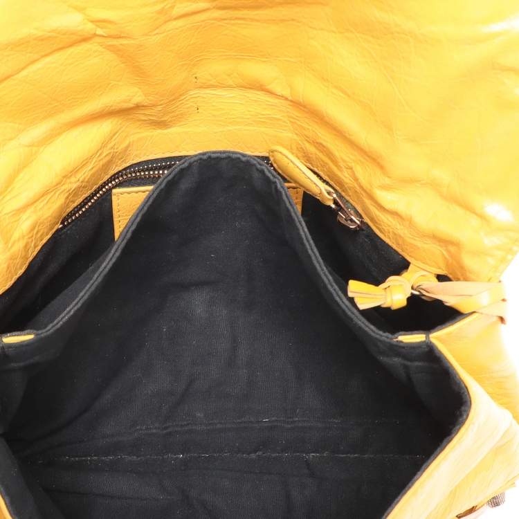 Pre Owned Balenciaga Yellow Leather Classic Giant 12 Hardware Envelope Clutch