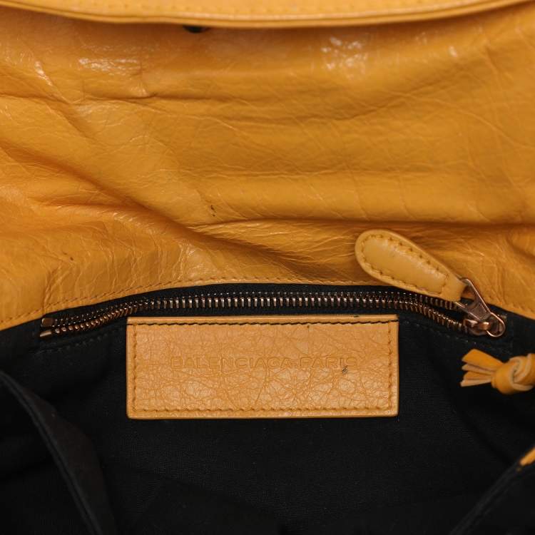 Pre Owned Balenciaga Yellow Leather Classic Giant 12 Hardware Envelope Clutch