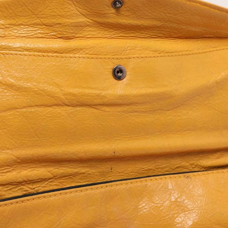 Pre Owned Balenciaga Yellow Leather Classic Giant 12 Hardware Envelope Clutch