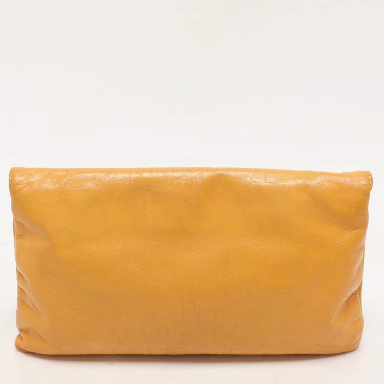 Pre Owned Balenciaga Yellow Leather Classic Giant 12 Hardware Envelope Clutch