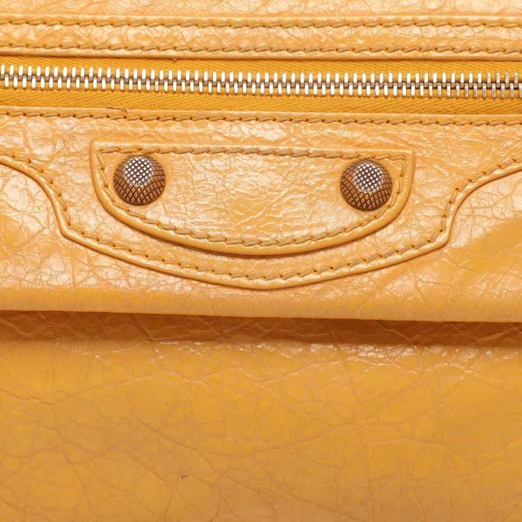 Pre Owned Balenciaga Yellow Leather Classic Giant 12 Hardware Envelope Clutch