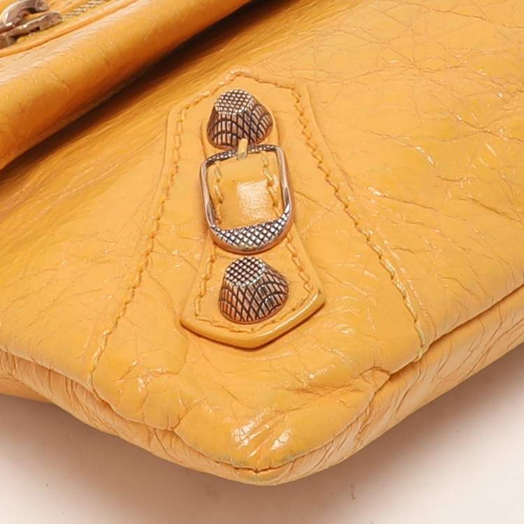 Pre Owned Balenciaga Yellow Leather Classic Giant 12 Hardware Envelope Clutch
