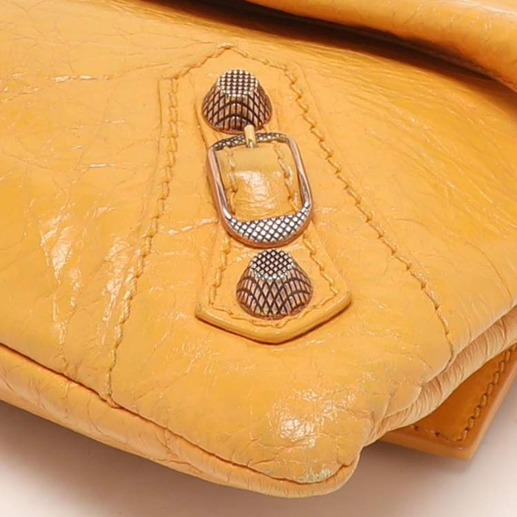 Pre Owned Balenciaga Yellow Leather Classic Giant 12 Hardware Envelope Clutch
