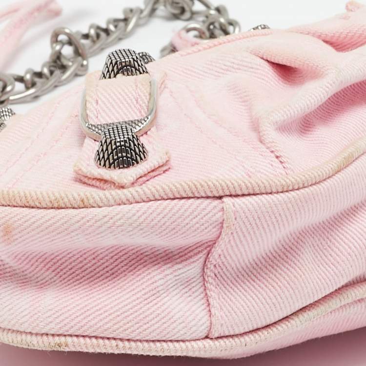 Pre Owned Balenciaga Light Pink BB Monogram Denim Mini Le Cagole Shoulder Bag