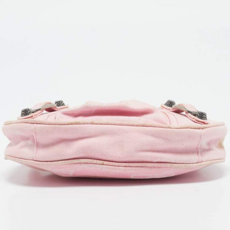 Pre Owned Balenciaga Light Pink BB Monogram Denim Mini Le Cagole Shoulder Bag