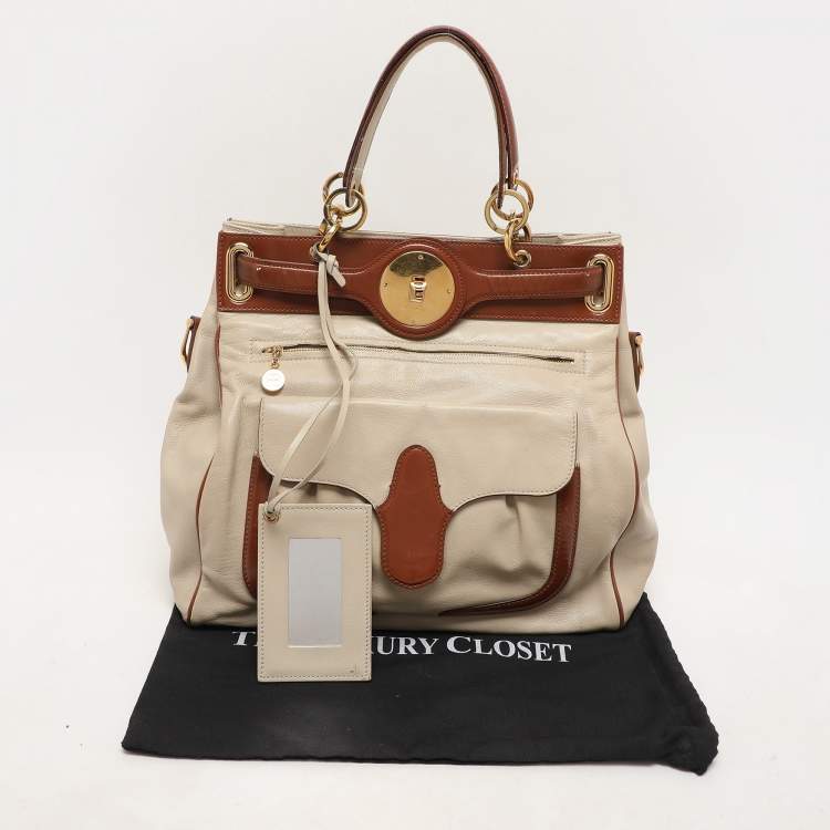 Pre Owned Balenciaga Cream/Brown Leather Lune Tote