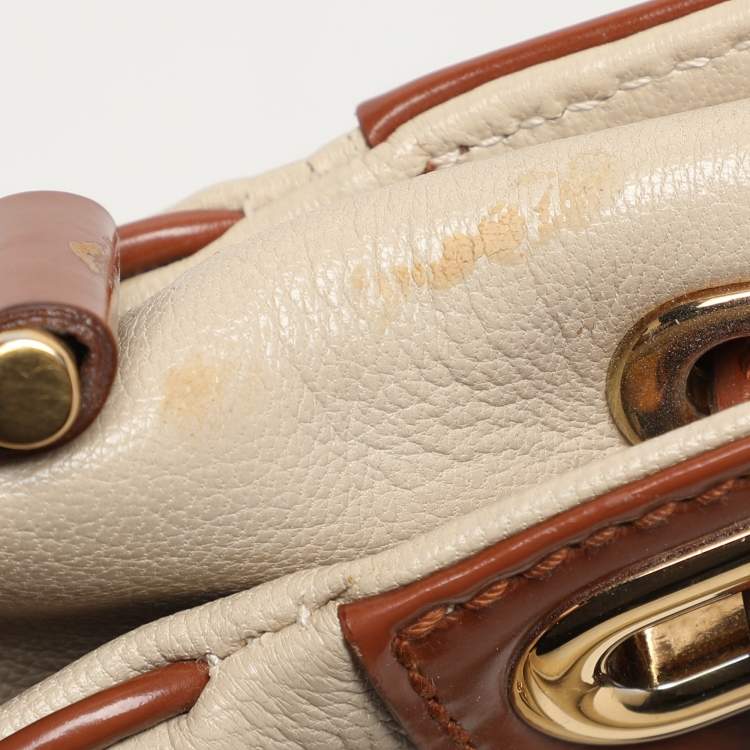 Pre Owned Balenciaga Cream/Brown Leather Lune Tote
