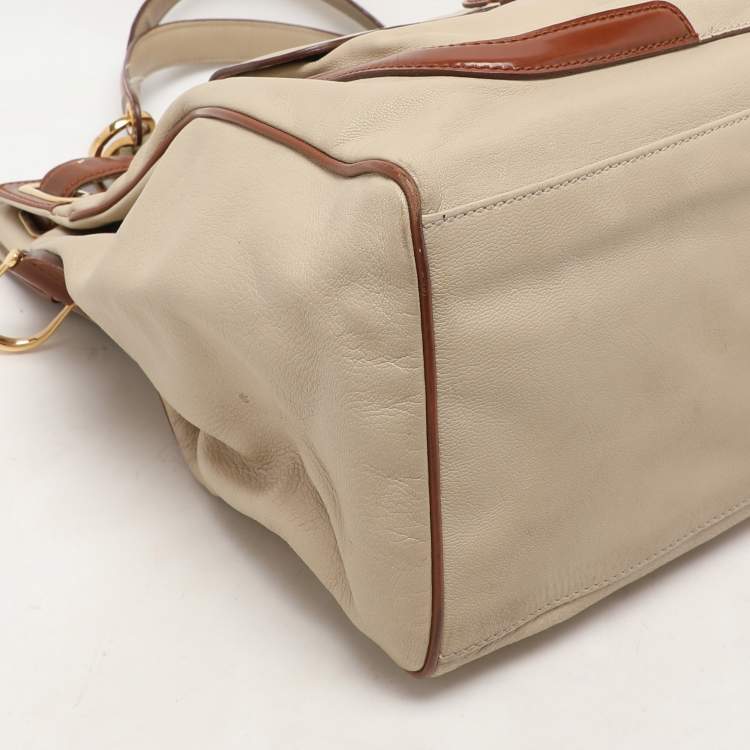 Pre Owned Balenciaga Cream/Brown Leather Lune Tote