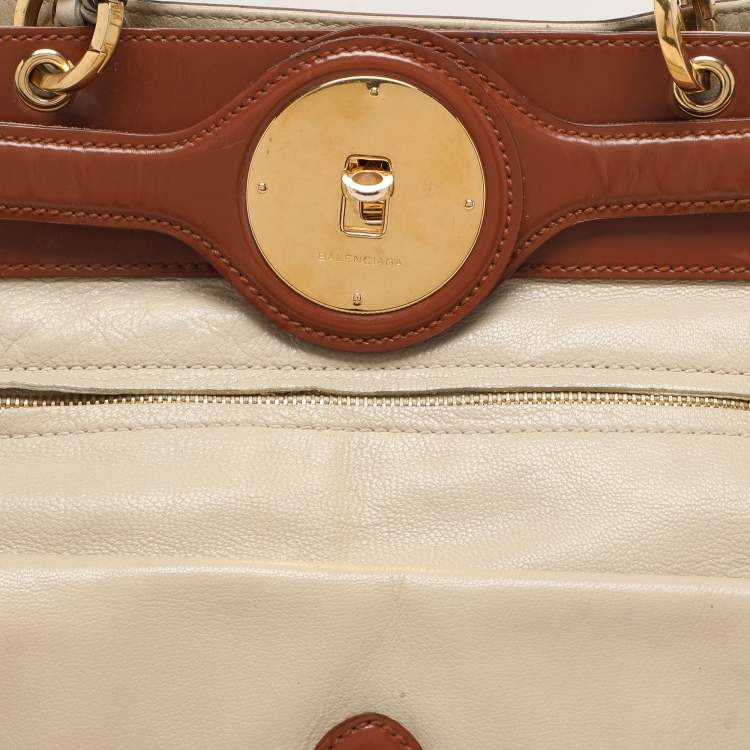 Pre Owned Balenciaga Cream/Brown Leather Lune Tote