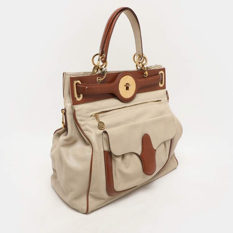 Pre Owned Balenciaga Cream/Brown Leather Lune Tote