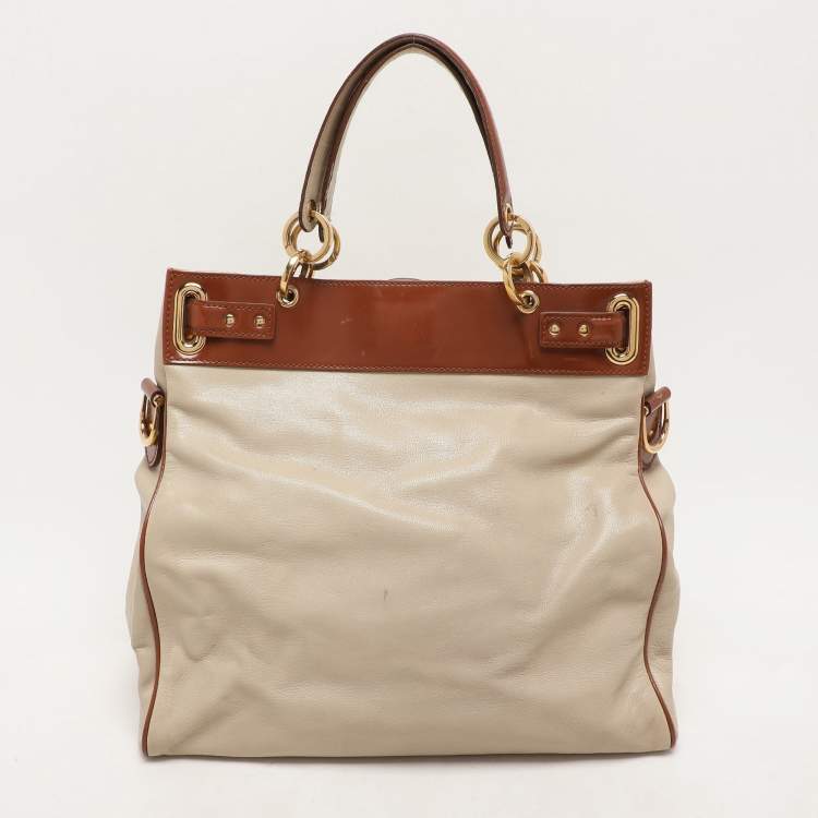 Pre Owned Balenciaga Cream/Brown Leather Lune Tote