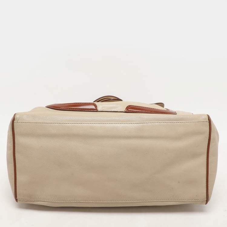Pre Owned Balenciaga Cream/Brown Leather Lune Tote