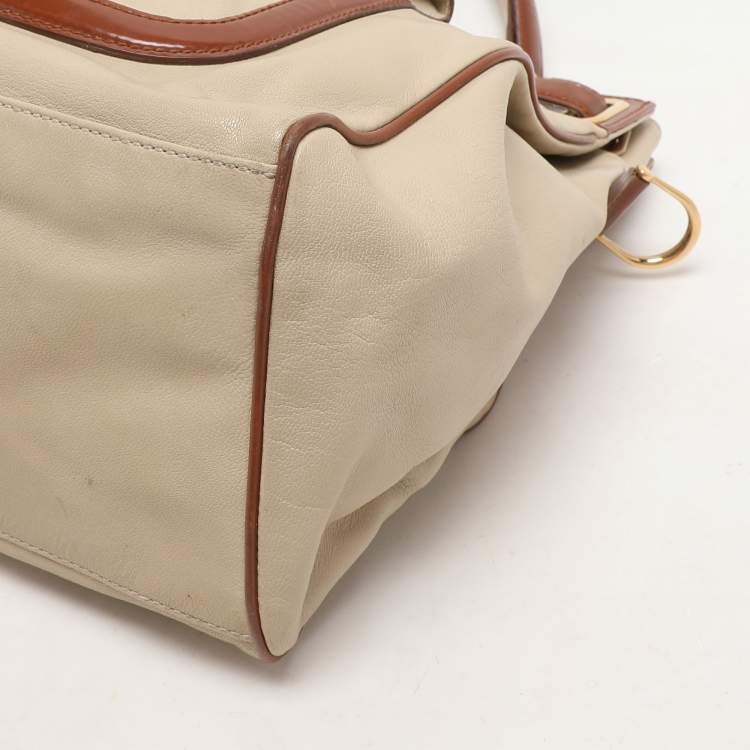 Pre Owned Balenciaga Cream/Brown Leather Lune Tote