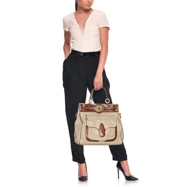 Pre Owned Balenciaga Cream/Brown Leather Lune Tote