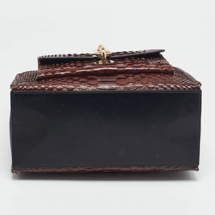 Pre Owned Balenciaga Brown/Black Python and Leather Mini Maillon All Afternoon Tote