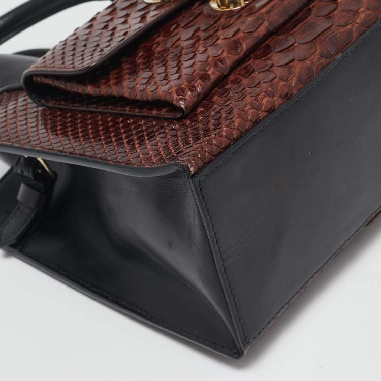 Pre Owned Balenciaga Brown/Black Python and Leather Mini Maillon All Afternoon Tote