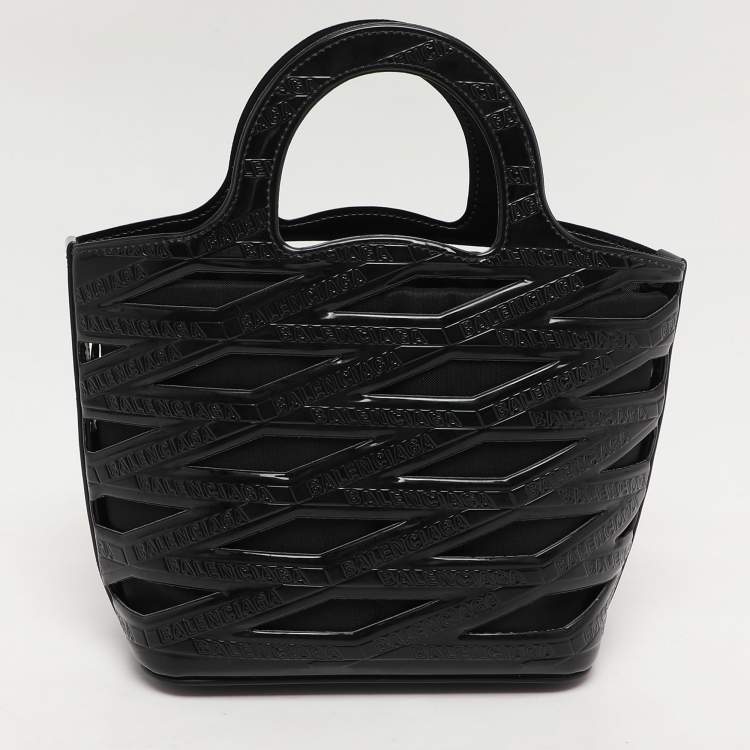 Pre Owned Balenciaga Black Logo Embossed PVC Small Neo Basket Tote