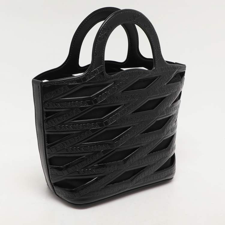 Pre Owned Balenciaga Black Logo Embossed PVC Small Neo Basket Tote