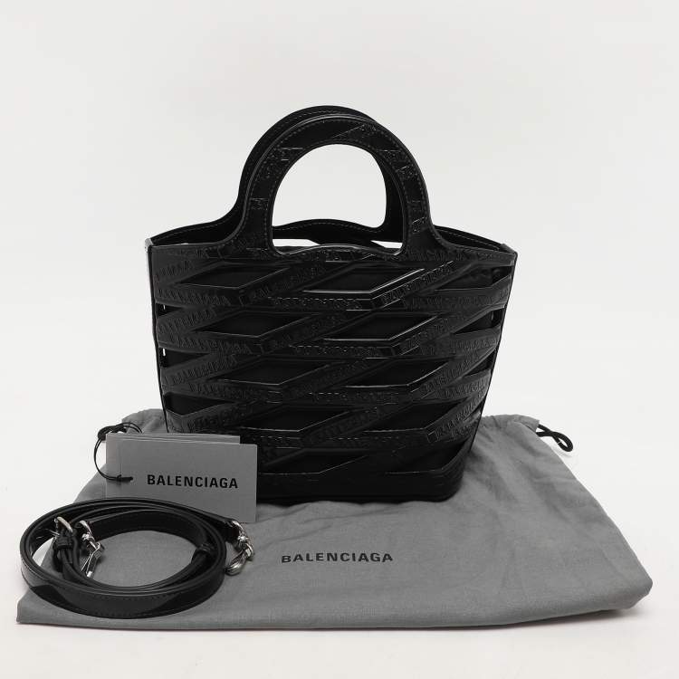 Pre Owned Balenciaga Black Logo Embossed PVC Small Neo Basket Tote