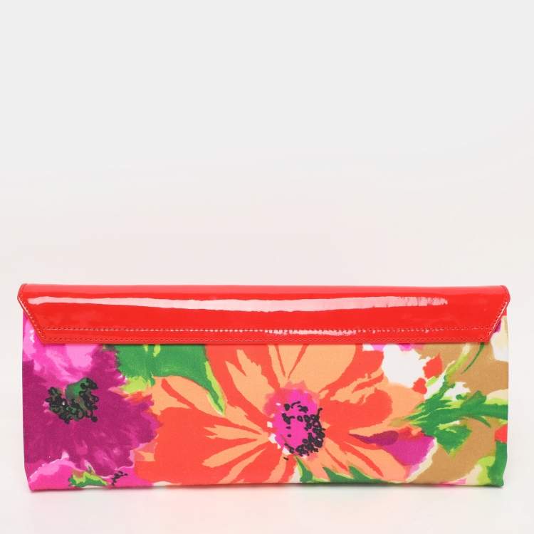 Pre Owned Balenciaga Multicolor Patent Leather and Floral Print Satin Clutch
