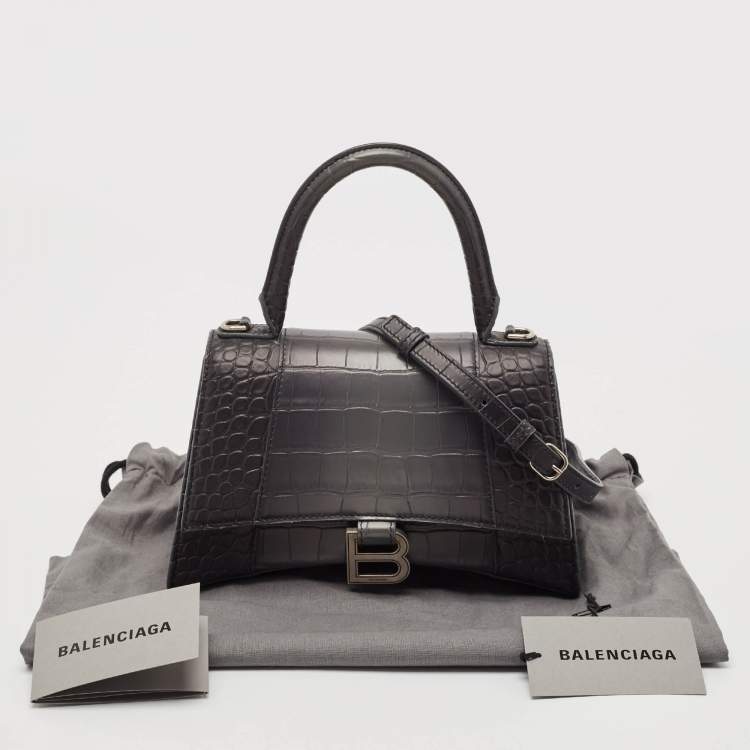 Pre Owned Balenciaga Grey Ombre Leather Small Hourglass Top Handle Bag