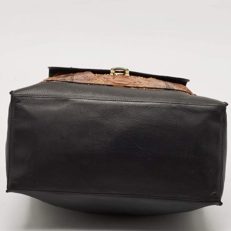 Pre Owned Balenciaga Black/Brown Leather and Python Padlock All Time Tote
