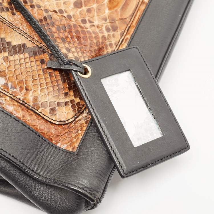 Pre Owned Balenciaga Black/Brown Leather and Python Padlock All Time Tote