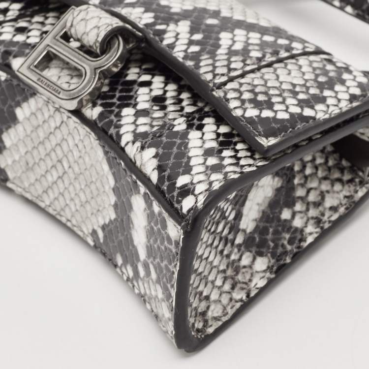 Pre Owned Balenciaga Black/Grey Python Embossed Leather Mini Hourglass Top Handle Bag