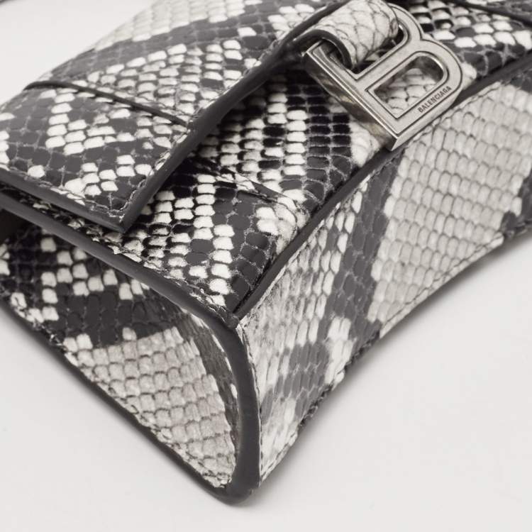 Pre Owned Balenciaga Black/Grey Python Embossed Leather Mini Hourglass Top Handle Bag