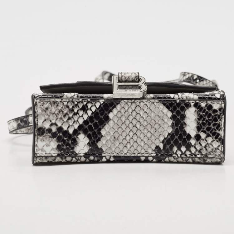 Pre Owned Balenciaga Black/Grey Python Embossed Leather Mini Hourglass Top Handle Bag