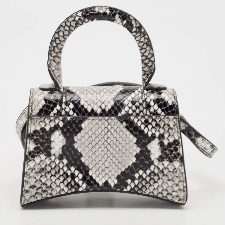 Pre Owned Balenciaga Black/Grey Python Embossed Leather Mini Hourglass Top Handle Bag