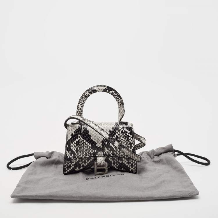Pre Owned Balenciaga Black/Grey Python Embossed Leather Mini Hourglass Top Handle Bag